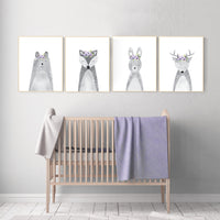 Nursery decor purple, animal nursery, Woodland nursery, lilac nursery, lavender nursery, nursery prints animals, woodland animals, grey