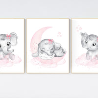 Nursery wall art girl elephant, pink and gray nursery decor, girl nursery ideas, baby registry, baby shower, nursery prints girl animal