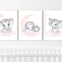 Nursery wall art girl elephant, pink and gray nursery decor, girl nursery ideas, baby registry, baby shower, nursery prints girl animal