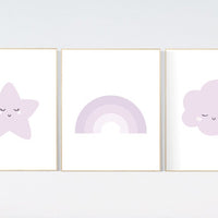 Nursery prints rainbow, Nursery decor girl purple, lilac nursery, nursery wall art girl, moon star, cloud, rainbow nursery, lavender, lilac
