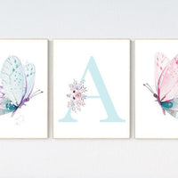 Nursery decor girl butterfly, pink, purple, teal nursery, mint pink nursery, girl room prints, baby girl nursery wall art butterfly wall art