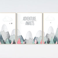 Nursery decor girl mountain, adventure nursery, adventure theme nursery, woodland, gender neutral, adventure awaits, mountains, forest