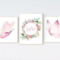 Nursery decor girl butterfly, nursery decor girl floral, butterfly nursery, baby girl name sign for nursery, pink nursery decor, baby room