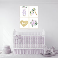 Nursery decor purple, floral nursery, flower nursery, Nursery decor girl name, purple gold, lavender, lilac nursery prints, gold purple