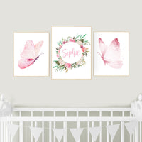 Nursery decor girl butterfly, nursery decor girl floral, butterfly nursery, baby girl name sign for nursery, pink nursery decor, baby room