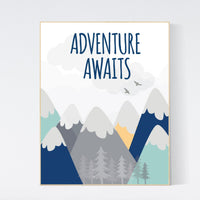 Nursery decor adventure, mountain nursery wall art, woodland, adventure awaits, nursery decor neutral, baby room decor mountains