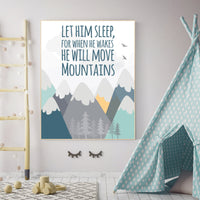Nursery decor adventure, mountain nursery wall art, woodland, let him sleep for when he wakes, nursery decor neutral, nursery wall decor