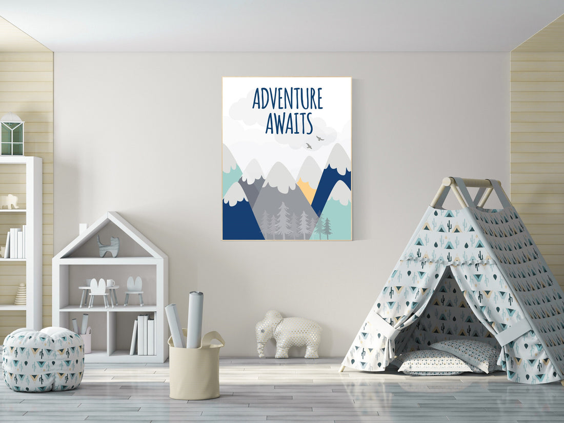 Nursery decor adventure, mountain nursery wall art, woodland, adventure awaits, nursery decor neutral, baby room decor mountains