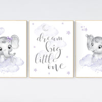 Nursery prints girl, Nursery decor girl purple, nursery decor elephant girl, moon and stars, lavender, girl nursery ideas, lilac nursery