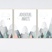 Nursery decor mountain, mountain nursery, adventure nursery, adventure theme nursery, woodland, gender neutral, adventure awaits, forest