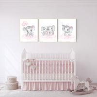 Nursery wall art girl elephant, Nursery decor girl pink and gray, girl nursery ideas, pink grey nursery wall decor, nursery prints girl