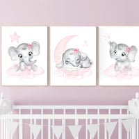 Nursery wall art girl elephant, pink and gray nursery decor, girl nursery ideas, baby registry, baby shower, nursery prints girl animal