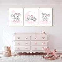 Nursery wall art girl elephant, pink and gray nursery decor, girl nursery ideas, baby registry, baby shower, nursery prints girl animal