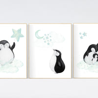 Mint nursery decor, nursery decor penguin, nursery decor neutral, nursery decor boy mint, cloud and star nursery, penguin nursery