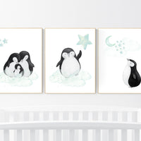 Mint nursery decor, nursery decor penguin, nursery decor neutral, nursery decor boy mint, cloud and star nursery, penguin nursery