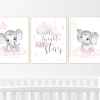 Nursery decor girl, Elephant nursery, nursery wall art elephant, baby room, girl nursery decor, pink grey elephant, girl nursery art