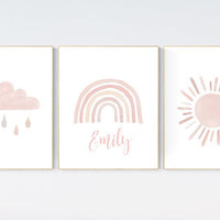 Nursery prints rainbow, rainbow nursery art, blush nursery, nursery decor girl, nursery wall art, blush pink, rainbow, moon, cloud