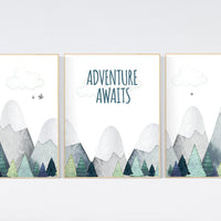 Nursery decor boy mountain, adventure nursery, adventure theme nursery, woodland, gender neutral, adventure awaits, mountains nursery forest