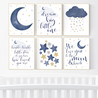 Nursery decor navy silver gold, moon and stars, navy blue, moon, cloud and stars, navy gold nursery, we love you to the moon and back