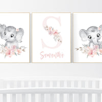 Nursery decor girl boho, elephant nursery wall art, nursery decor girl flowers, nursery decor girl floral, nursery prints, boho nursery