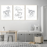 Nursery wall art grey, gray nursery, nursery decor neutral, elephant nursery, baby room decor gender neutral, moon and stars, nursery ideas