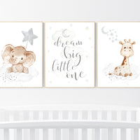 Nursery wall art animals, baby room decor gray, baby room decor, elephant, giraffe, animal nursery decor, nursery prints, grey nursery