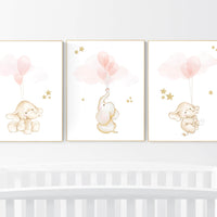Nursery wall art girl, Blush pink nursery decor, blush gold nursery, nursery decor elephant, peach nursery, blush nursery, animal balloon