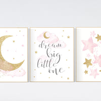 Nursery wall art girl, baby room decor girl gold and pink, moon and star, baby room decor, girl nursery wall art, star nursery, gold nursery