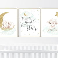 Mint and gold nursery decor, sheep nursery, gender neutral nursery, lamb nursery, mint gold nursery decor, Nursery decor animals, mint green