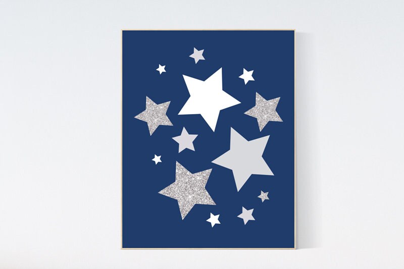 Navy silver nursery, navy silver nursery set, Baby boy nursery decor, dream big little one, navy blue, cloud nursery, moon and stars nursery