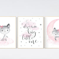 Cat nursery print, kitten nursery print, nursery decor girl, nursery art girl dream big, cat print, kittens, pink and grey, pink gray