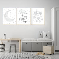 Nursery wall art gender neutral, gray nursery, grey nursery, nursery decor neutral, baby room decor, cloud and stars, dream big little one