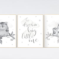 Nursery wall art grey, gray nursery, gender neutral nursery, owl nursery, moon, stars, grey nursery wall decor, baby room art prints