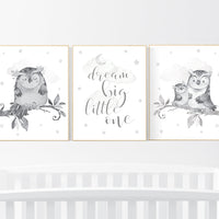 Nursery wall art grey, gray nursery, gender neutral nursery, owl nursery, moon, stars, grey nursery wall decor, baby room art prints