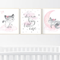 Cat nursery print, kitten nursery print, nursery decor girl, nursery art girl dream big, cat print, kittens, pink and grey, pink gray