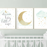 Nursery decor gender neutral, mint gold baby nursery, nursery decor boy and girl, cloud and star nursery, moon nursery wall decor