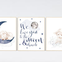 Sheep nursery decor, Nursery decor boy, nursery decor lambs, nursery wall art sheep, moon and cloud wall art nursery, navy nursery wall art
