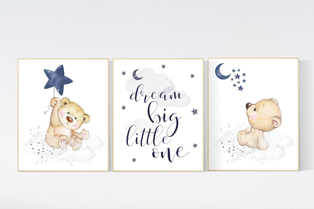 Nursery decor bear, nursery decor boy, bear nursery print, navy blue, teddy bear decor, nursery wall art animals, boy nursery wall art, navy