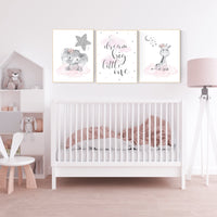 Animal nursery, nursery decor girl pink silver, nursery decor girl woodland animals, teddy bear, elephant, giraffe, baby girl nursery prints
