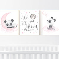 Nursery decor girl, panda nursery, pink and gray nursery wall art, panda nursery print, nursery decor animal, girl nursery wall decor, panda