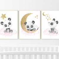 Nursery decor girl, panda nursery, pink and gold nursery wall art, panda nursery print, nursery decor animal, girl nursery wall decor, panda