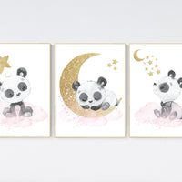Nursery decor girl, panda nursery, pink and gold nursery wall art, panda nursery print, nursery decor animal, girl nursery wall decor, panda