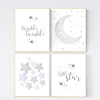 Nursery decor girl gray and lilac, nursery decor girl lavender and gray, lilac nursery, purple nursery, cloud, moon and stars, baby room
