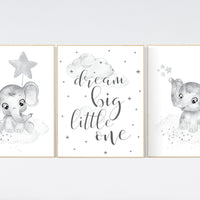 Grey nursery wall art, elephant nursery wall art, gender neutral, gray nursery art, nursery wall decor, moon, stars, neutral, twin nursery