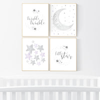 Nursery decor girl gray and lilac, nursery decor girl lavender and gray, lilac nursery, purple nursery, cloud, moon and stars, baby room