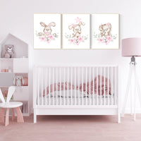Nursery wall art bunny, pink nursery decor, Nursery decor girl flower bunny, bunny print nursery girl, rabbit nursery, rabbit print nursery