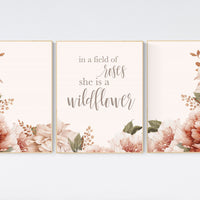 Nursery decor girl floral, peony, peonies, nursery decor flower, baby room art, flower nursery, In a field of roses she is a wildflower