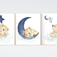 Nursery decor bear, animal nursery prints, navy mint nursery, navy blue nursery, baby room wall art, woodland animal prints, teddy bear