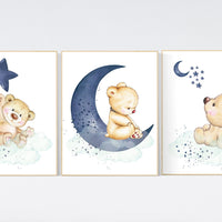 Nursery decor bear, animal nursery prints, navy mint nursery, navy blue nursery, baby room wall art, woodland animal prints, teddy bear