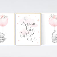 Nursery decor girl floral, nursery wall art girl, elephant nursery wall decor, blush pink, floral nursery, name nursery print, girl nursery